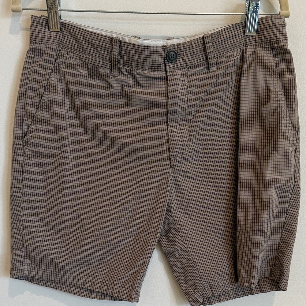 Men's Tan Checkered Flat Front Shorts